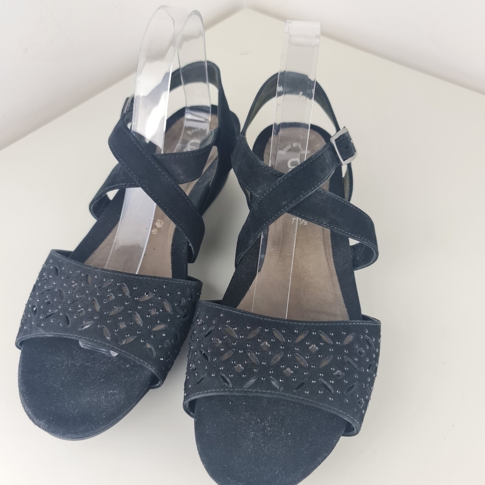 Gabor women suede black sandals embellished two strap size US 10 - Picture 4 of 12